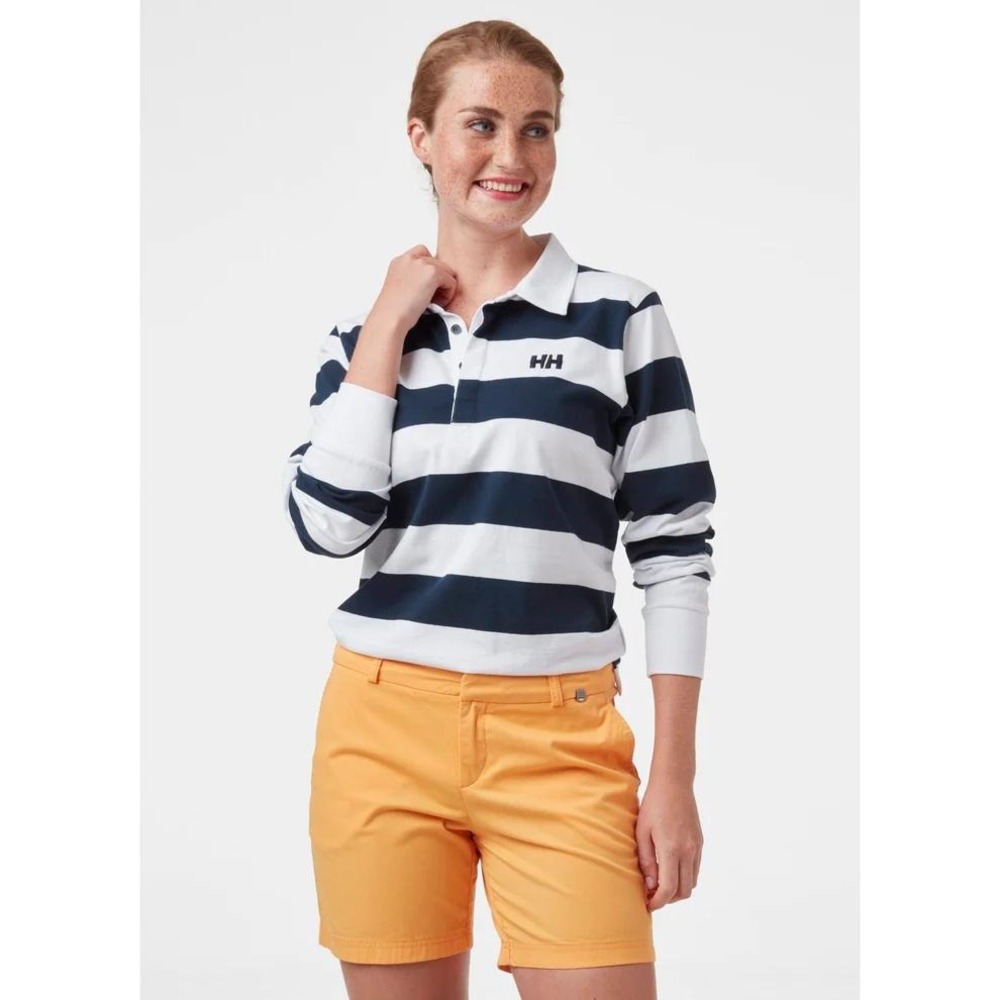 Helly Hansen Siren Rugger Rugby Striped Polo Long Sleeve Navy White Womens XL